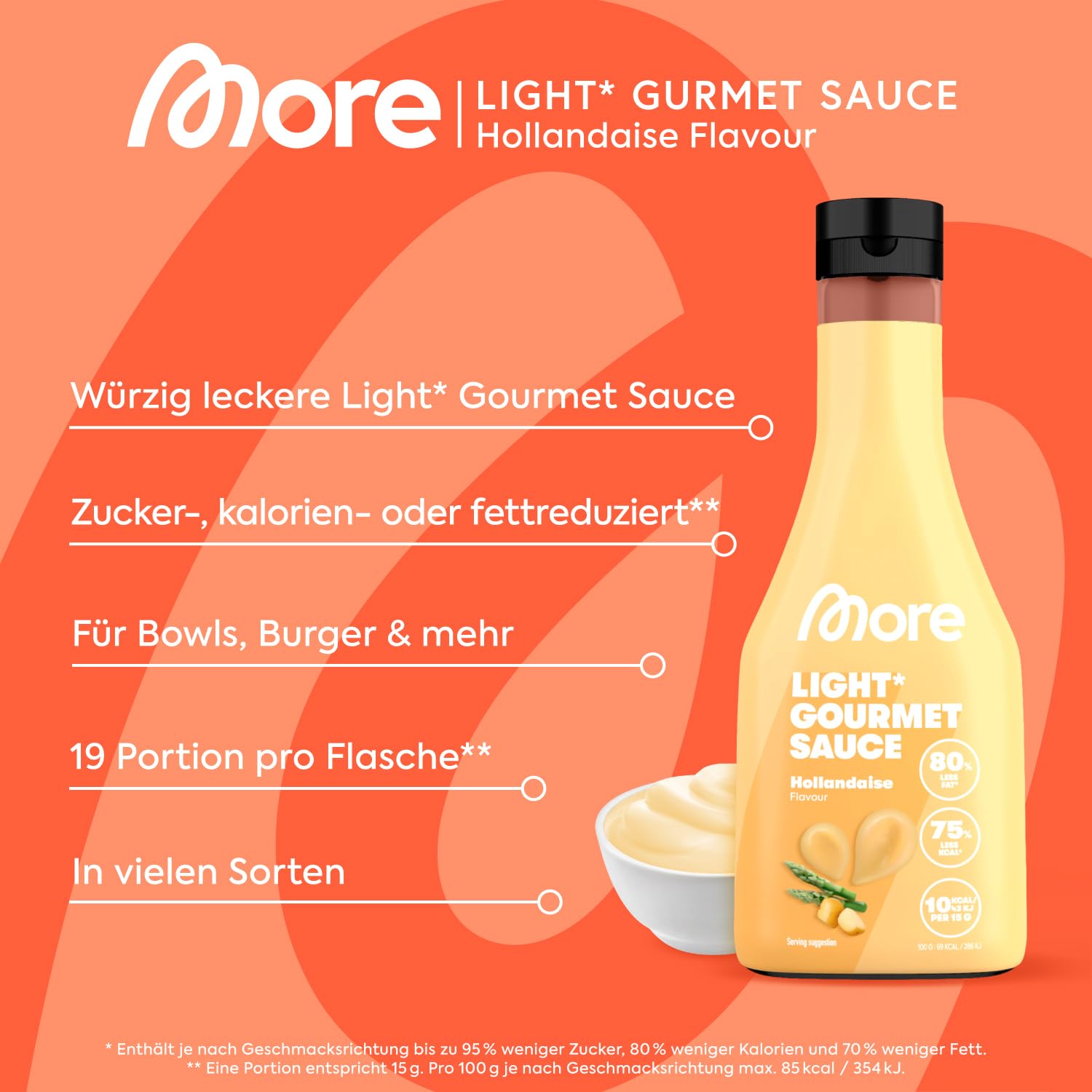 MORE NUTRITION Light Gourmet Sauce, 285ml - BBQ, kalorienreduzierte Sauce, ohne Zuckerzusatz und unnötigem Fett