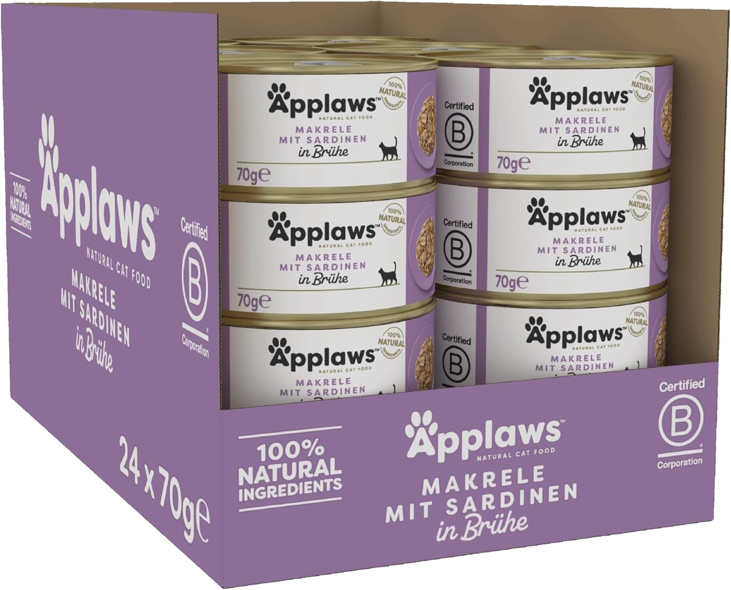 Applaws 100% Natural Thunfischfilet Nassfutter in Brühe für ausgewachsene Katzen - 24 x 70g Dosen