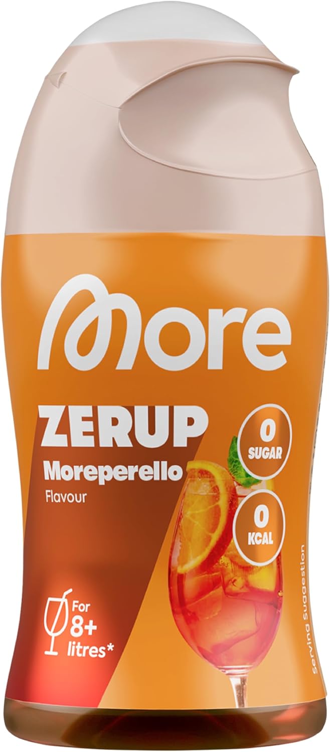 MORE Zerup, Peach Iced Tea, 65 ml, für bis zu 8 l Fertiggetränk, zuckerfreier Sirup mit u.a. echten Fruchtextrakten, vegan, zero Kalorien - made in Germany