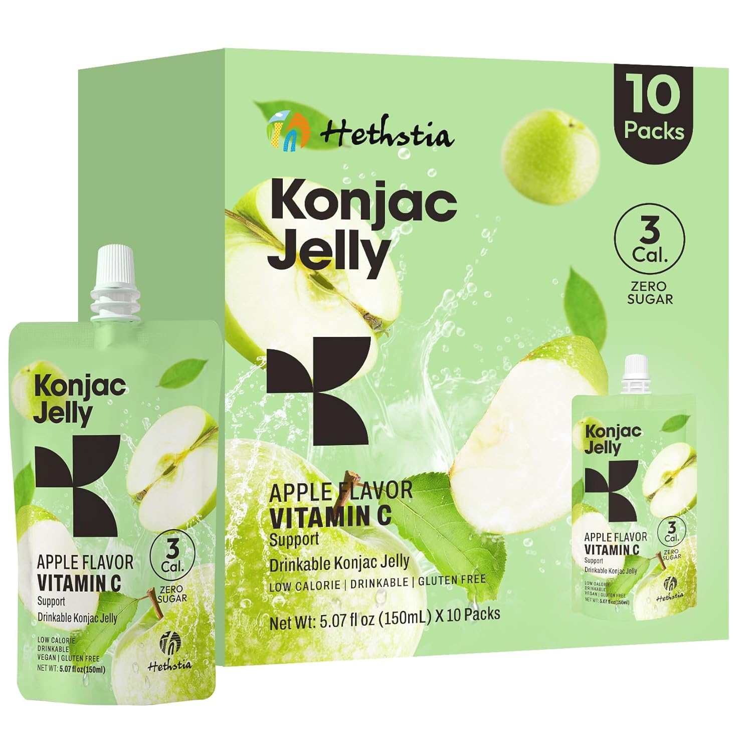 Hethstia Konjac Jelly Variety Pack, 10 Pouches Drinkable Jelly– Blueberry, Peach, Passion Fruit, Green Grape, Strawberry – Low Calorie Snack with Vitamin C, Keto, Gluten-Free, On-the-Go Healthy Treat