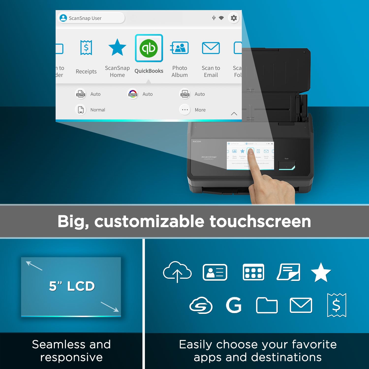 ScanSnap iX2500 Wireless or USB High-Speed Cloud Enabled Document, Photo & Receipt Scanner with Large 5" Touchscreen and 100 Page Auto Document Feeder for Mac or PC, Black