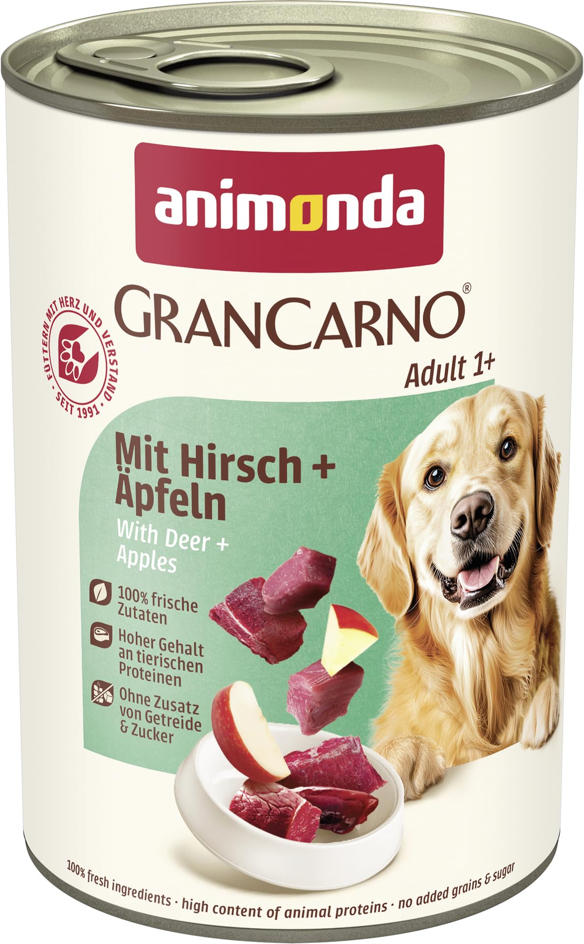 animonda GranCarno Hunde Nassfutter mit Rind + Entenherzen (6 x 800 g), getreidefreies Hundenassfutter ohne Zucker, für ausgewachsene Hunde, mit frischen fleischigen Zutaten