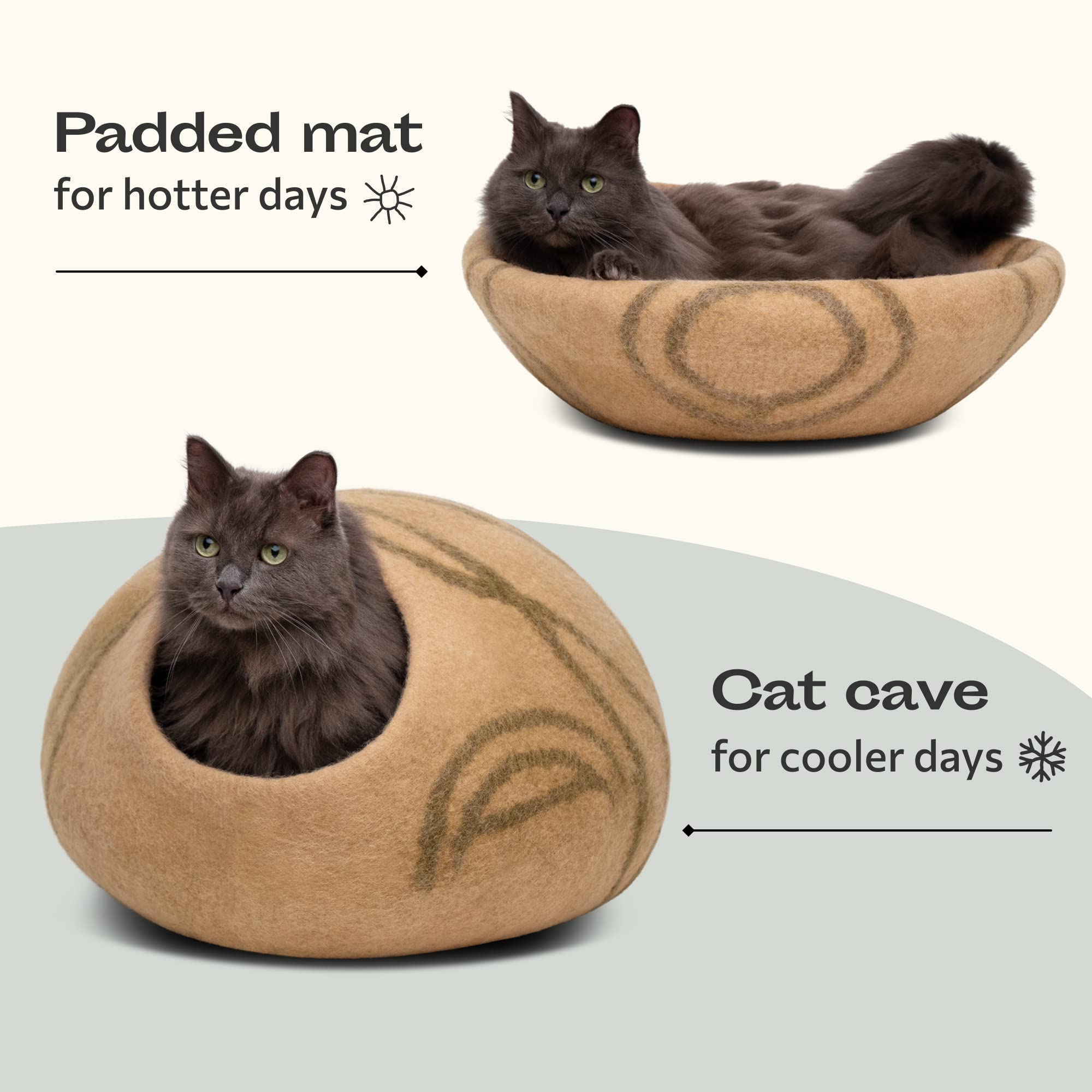 MEOWFIA Katzenbett aus Merinowolle – Handgefilztes, Umweltfreundliches Katzenbett für Katzen & Kätzchen – Weiches Schlafbett, Warm im Winter & Kühl im Sommer, Stilvolles Design