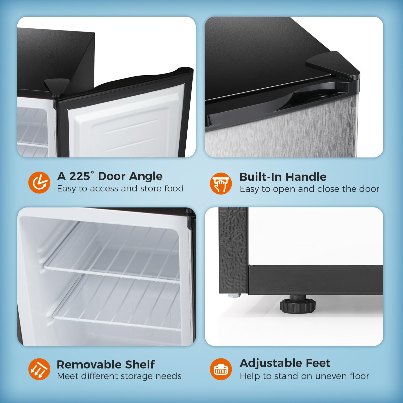 Kismile Small Freezer Upright, 3.0 Cu.ft Mini Freezer with Adjustable Thermostat, Removable Shelves, Reversible Single Door, Stand Up Freezer for Bedroom/Home/Dorms/Apartment (Stainless Steel)