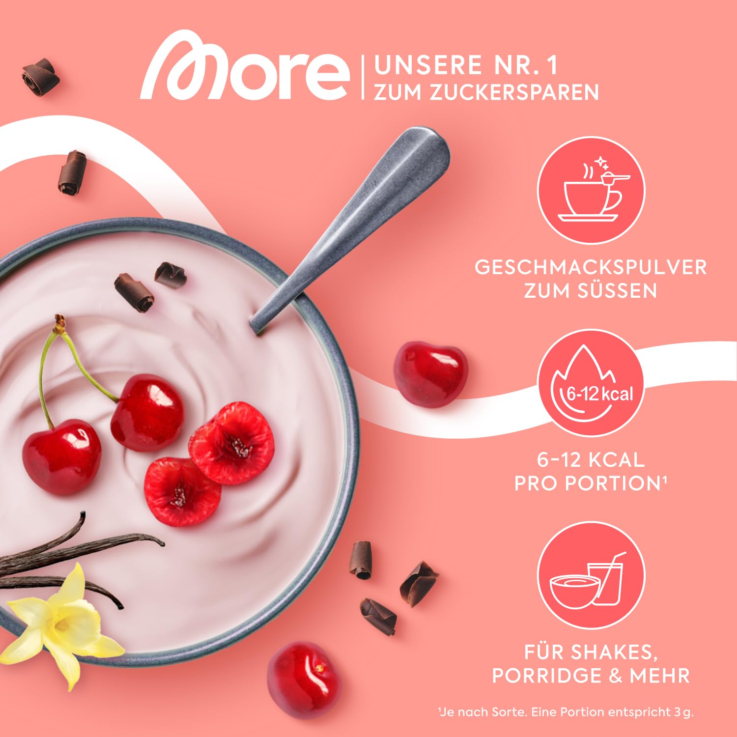 MORE Chunky Flavour, Vanilla Perfection, 150 g, vegan, Geschmackspulver zum Süßen, ohne viel Zucker und Kalorien, mit Inulin und Laktase - made in Germany