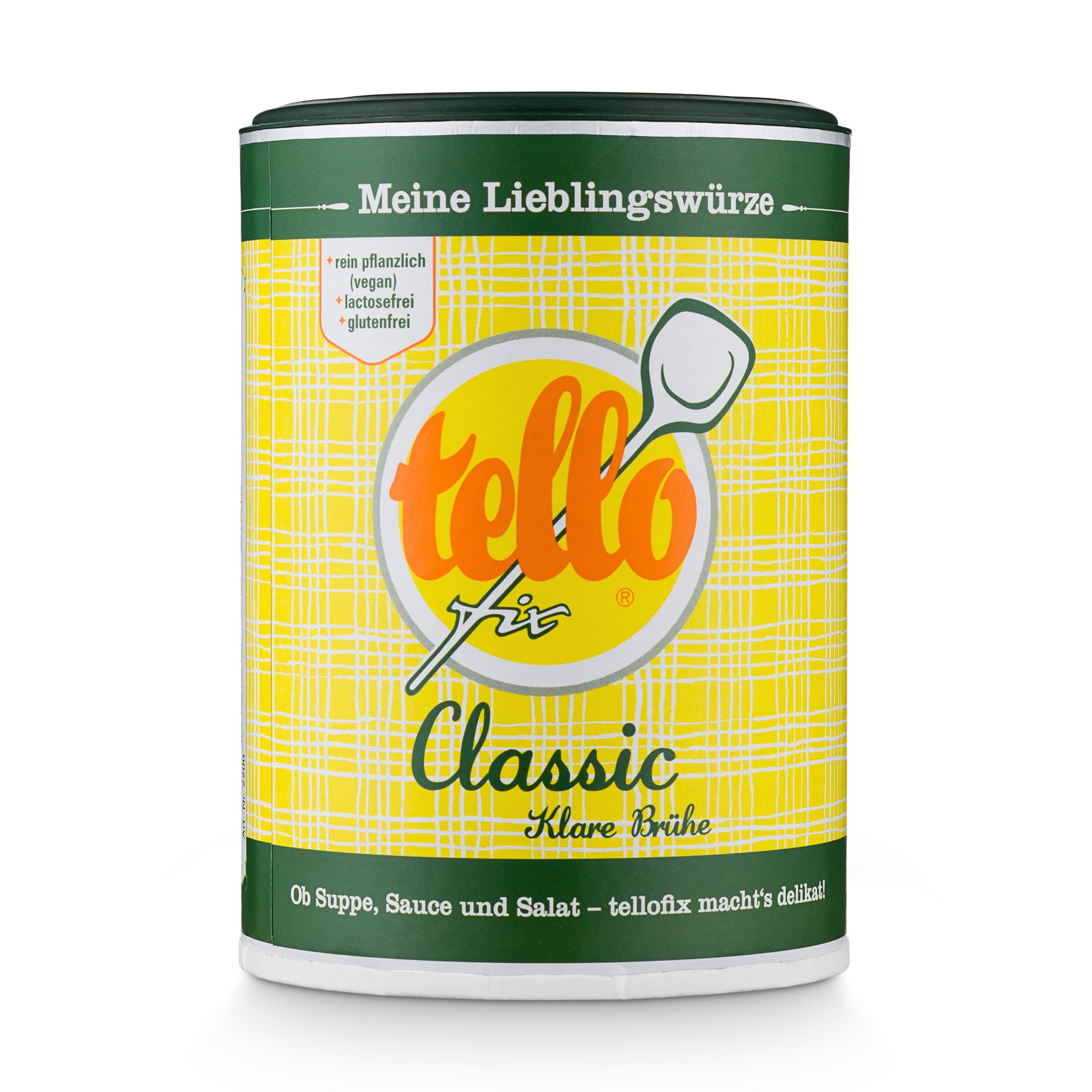 tellofix Classic Klare Brühe 900g, vielseitige Gemüse Brühe, als Universal-Würzmittel zum Verfeinern von Suppen - kalorienarm, glutenfrei, lactosefrei & vegan, keine Farb- oder Konservierungssstoffe