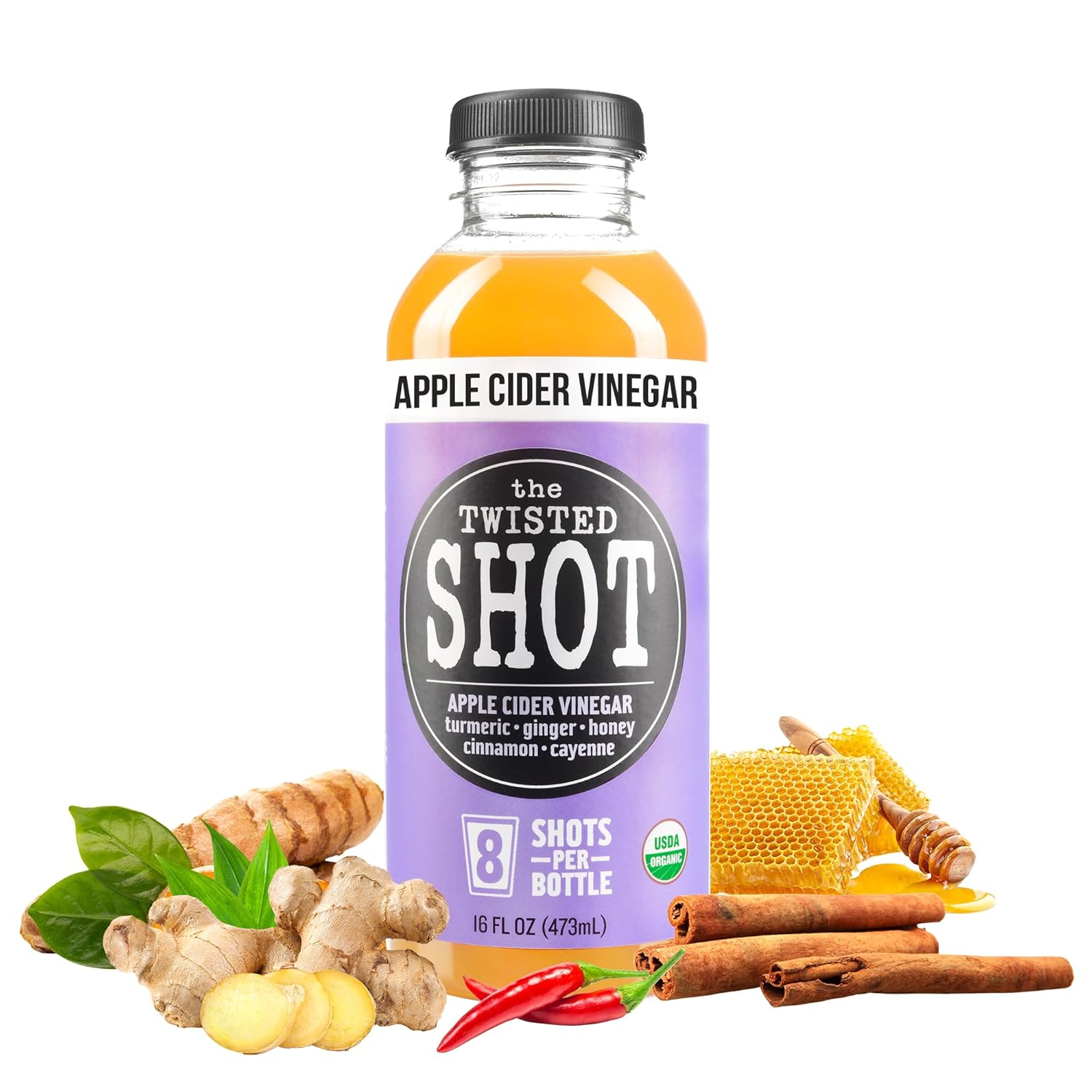 The Twisted Shot | Organic Apple Cider Vinegar Wellness Shots with Ginger, Turmeric, Honey, Cinnamon and Cayenne | Digestion, Immunity and Gut Health Support | Ready to Drink | 12, 2 oz Mini Bottles