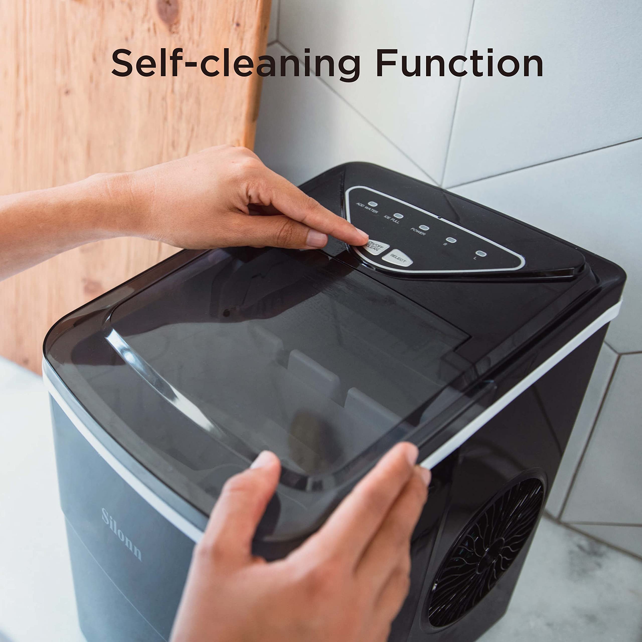Nugget Ice Maker Countertop, Silonn Chewable Pellet Ice Machine with Self-Cleanin Function, 36lbs/24H Portable Ice Makers for Home Kitchen Officce, Black