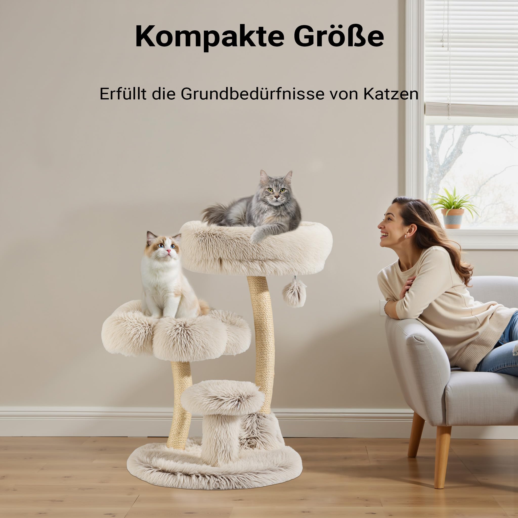 Fudajo Designer Kratzbaum mit Hängeliege, Katzenkratzbaum 59 x 59 x 169 cm, Katzenbaum bis max. 15 kg mit Sisal und Plüsch, Katzenmöbel mit 3 Etagen