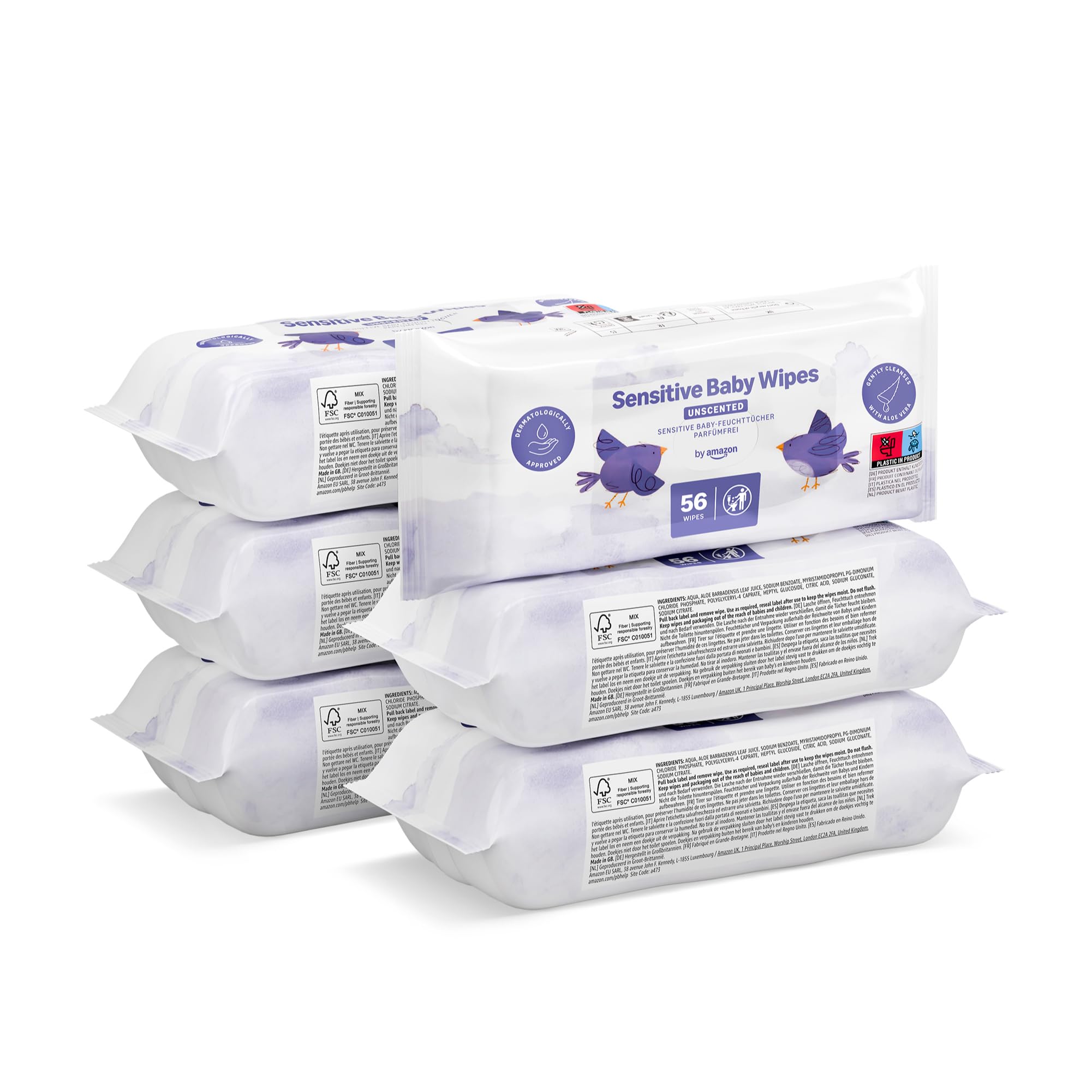 by Amazon Sensitive Babyfeuchttücher 1008 Tücher, unparfümiert, 18 Packungen à 56 Stück