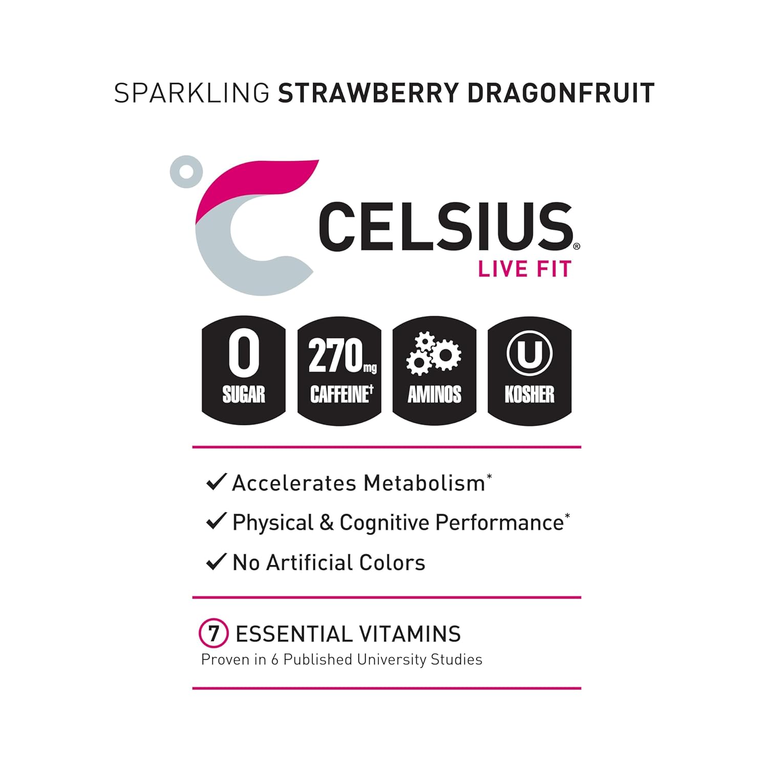 CELSIUS ESSENTIALS™ Sparkling Dragonberry, Sugar Free Performance Energy Drink, 16 Fl Oz (Pack of 12)