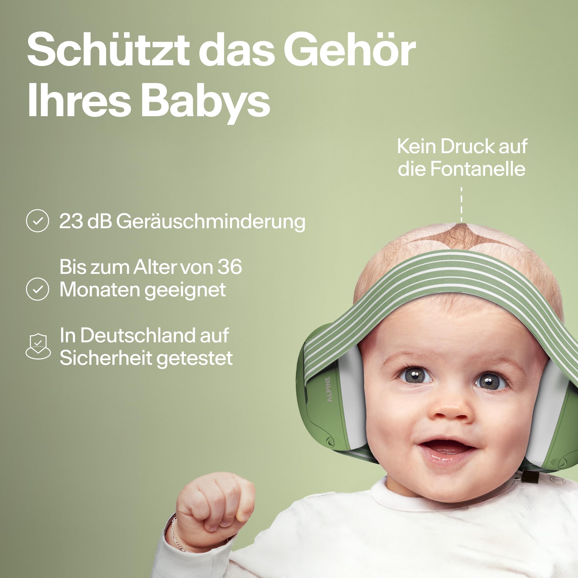 Alpine Muffy Baby Classic - Gehörschutz für Babys - Verstellbares ANTI-SLIP-Kopfband bis 48 Monate - In Deutschland auf Sicherheit getestet - Lärmschutz Kopfhörer verhindert Gehörschäden, Schwarz