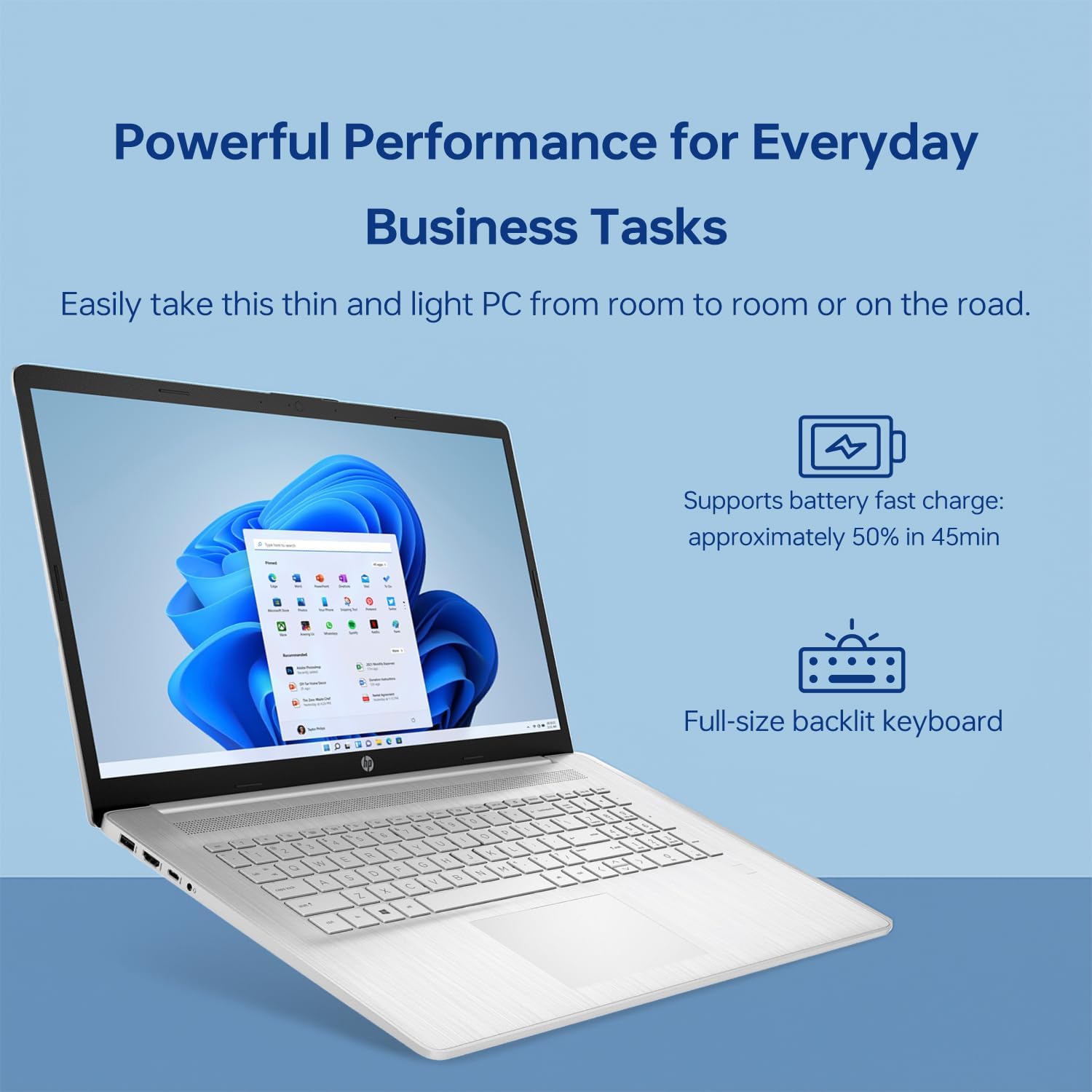 HP Essential 17t Business Laptop, 17.3" HD+ Touchscreen Display, Intel Core i7-1355U (> R5 7430U) High-Performance Tier Processor, 32GB RAM, 1TB SSD, HDMI, Fingerprint Reader, Wi-Fi 6, Windows 11 Home