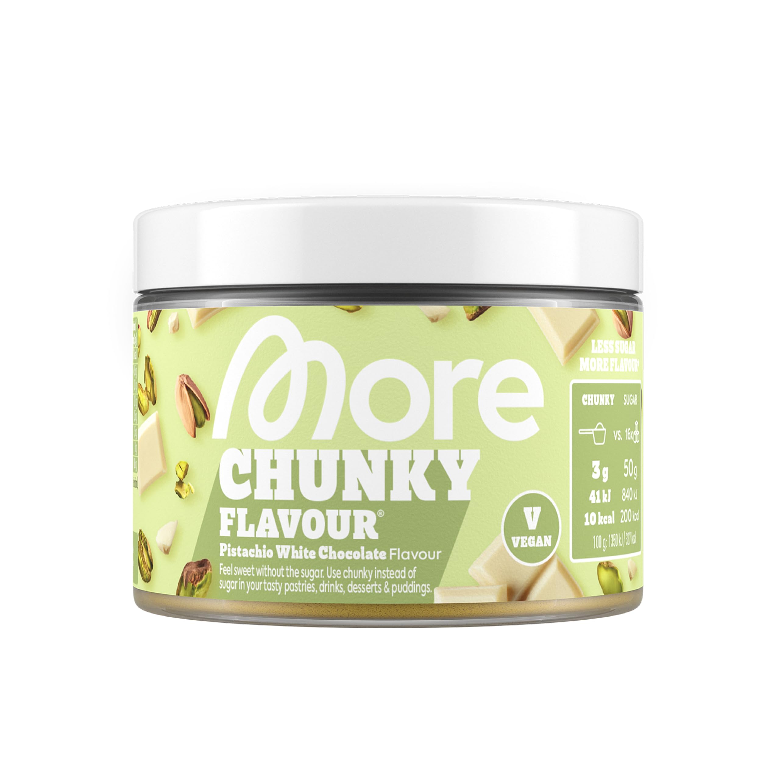 MORE Chunky Flavour, Vanilla Perfection, 150 g, vegan, Geschmackspulver zum Süßen, ohne viel Zucker und Kalorien, mit Inulin und Laktase - made in Germany