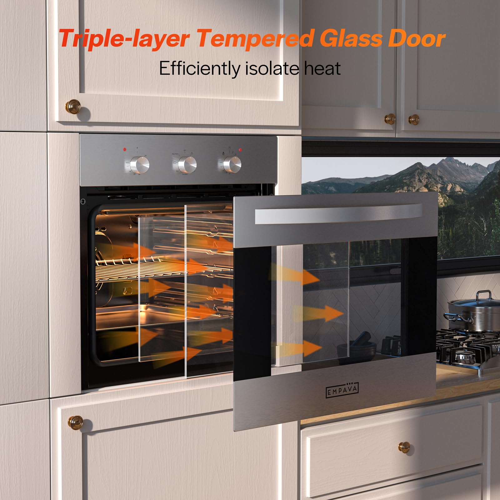 Empava 24 Inch Electric Single Wall Oven 10 Cooking Functions Deluxe 360° ROTISSERIE with Sensitive Touch Control in Stainless Steel, C02