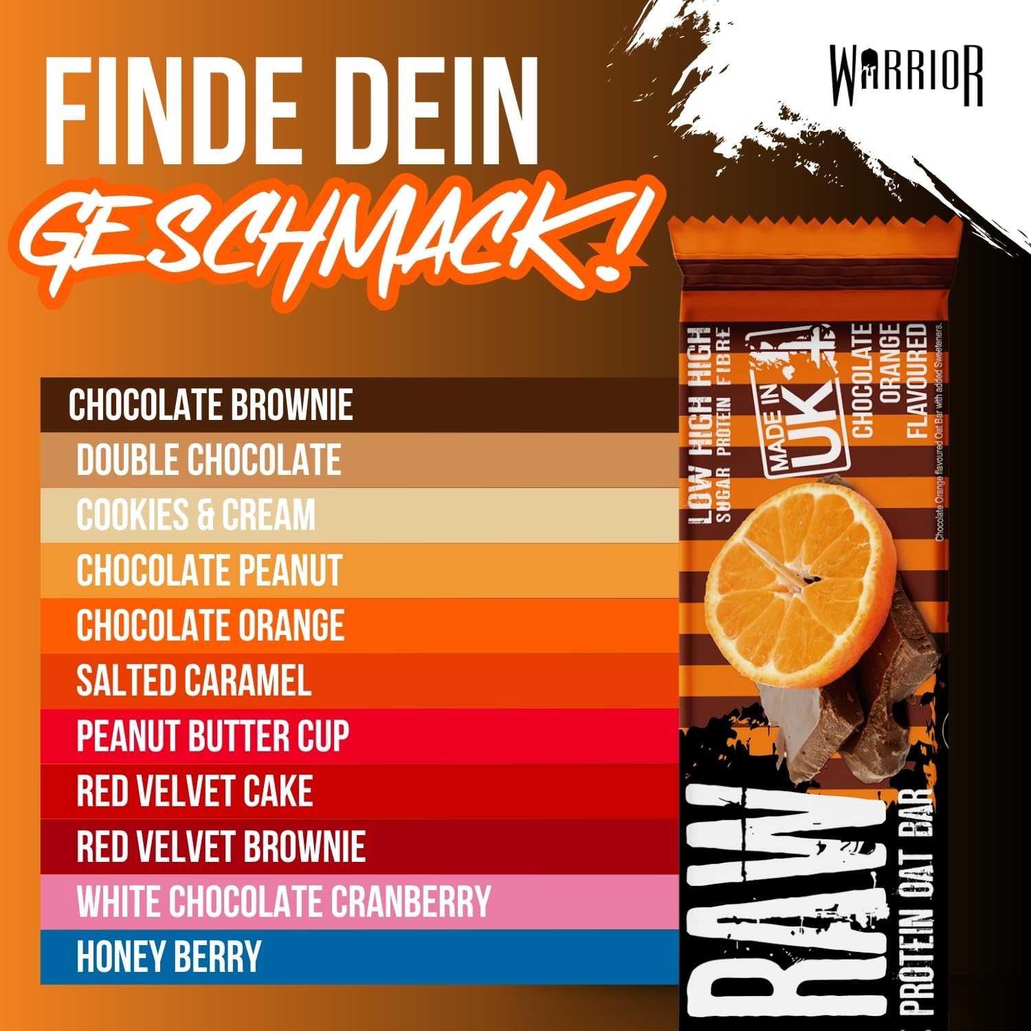 Warrior Raw Proteinriegel 12 x 75 g – Ballaststoffreicher Haferriegel mit Protein, High Protein Snack ohne Zucker, Natürlicher Haferflocken Riegel mit Präbiotika – Schoko-Brownie