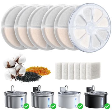 FEELNEEDY 6pcs Ersatzfilter+6pcs Wasserpumpenschwamm für Katzenbrunnen, gesunde und hygienische Filter für Haustier Wasserspender FN-W08/W08L (Ersatzfilter-Aktivkohle)