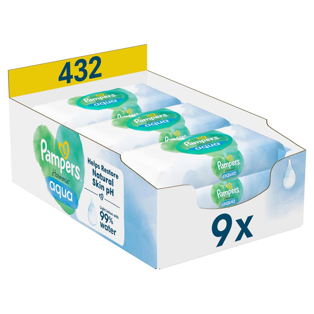 Pampers Harmonie Aqua Feuchttücher 24 Packungen mit jeweils 48 Feuchttüchern, 1152 Feuchttücher, die helfen, den natürlichen pH-Wert der Haut wiederherzustellen, leichte Lotion mit 99 Prozent Wasser