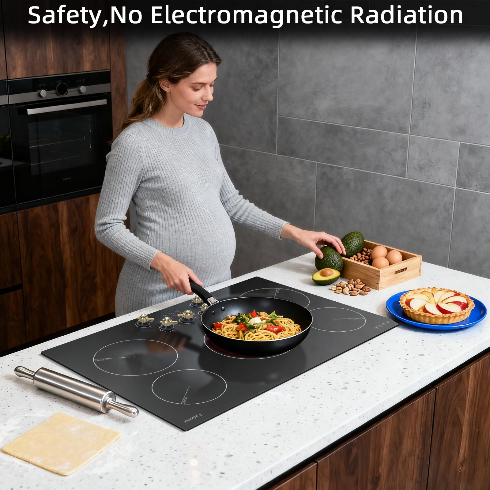 Karinear 30 Inch Electric Cooktop 4 Burners, Knob Control Built-in Ceramic Cooktop, 30" Radiant Electric Stove Top with Glass Protection Metal Frame,Fits Most Existing Cutouts, 220-240v, Hard Wire