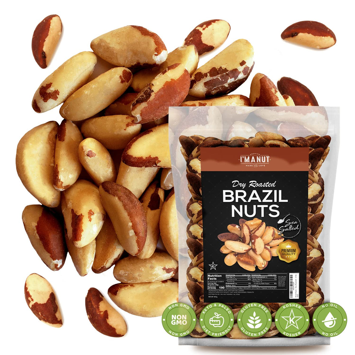 Premium Wild Harvested Raw Brazil Nuts, 1 lb (16oz) – High Selenium, Batch Tested Peanut & Gluten Free, Non-GMO, Kosher, Resealable Bag