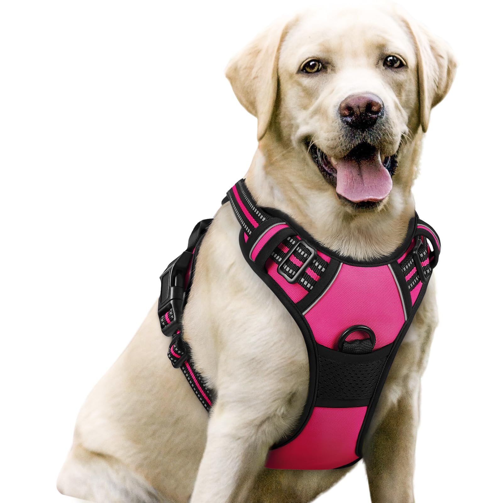 rabbitgoo Hundegeschirr Grosse Hunde, Anti Zug Geschirr mit Kontrolle, No Pull Verstellbar Hundegeschirr Mittelgroße Hunde, Atmungsaktiv Reflexstreifen Brustgeschirr Sichere Führung, Schwarz, L
