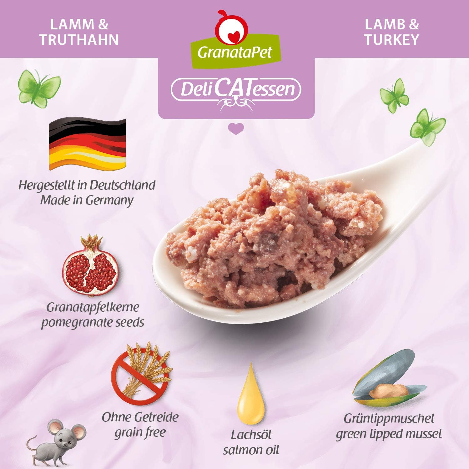 GranataPet DeliCatessen Huhn PUR, Nassfutter für Katzen, Futter ohne Getreide & ohne Zuckerzusätze, Katzenfutter mit hohem Fleischanteil & hochwertigen Ölen, 6 x 400 g