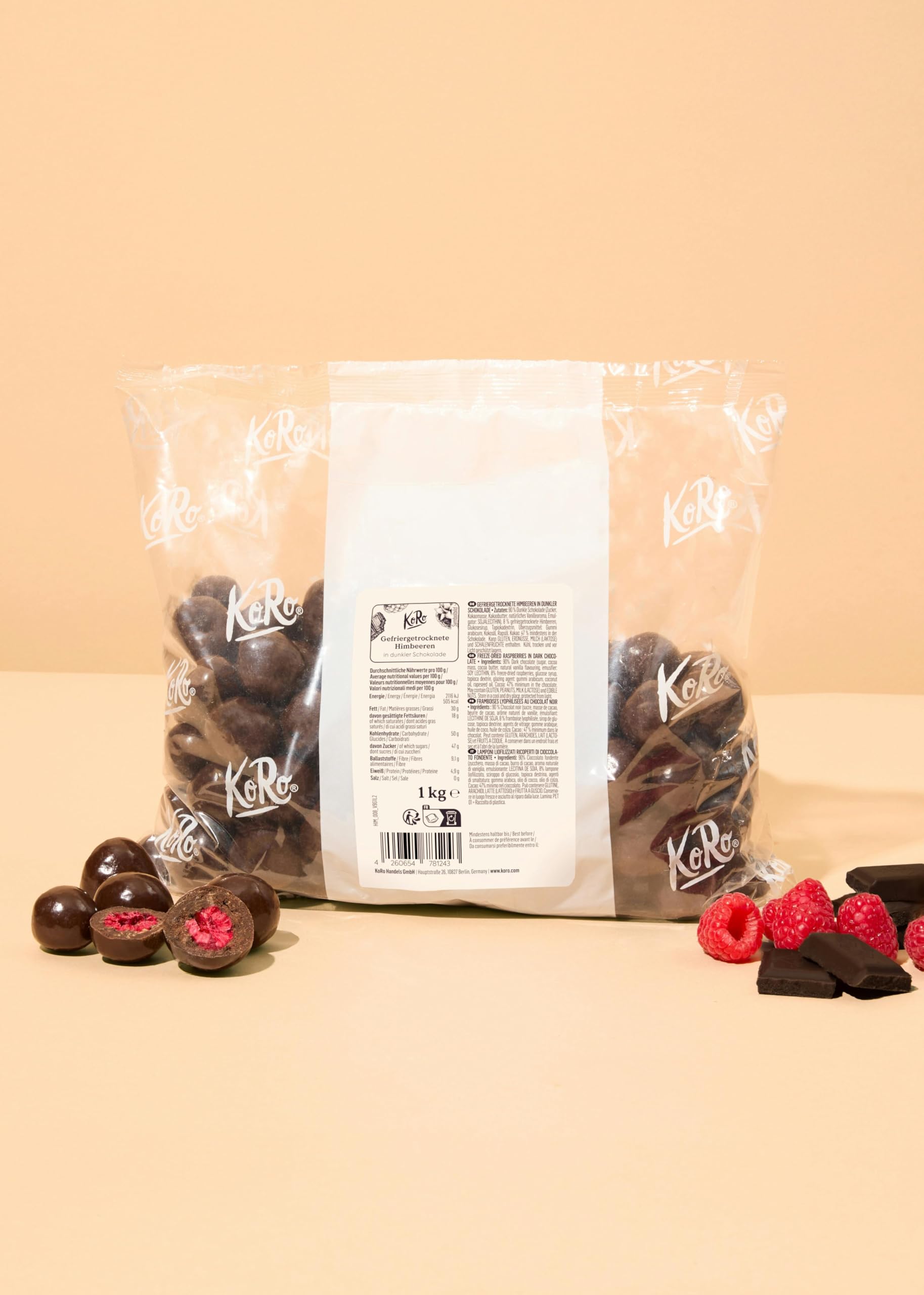 KoRo - Gefriergetrocknete Erdbeeren in Milchschokolade 1 kg - Knackig Fruchtig - Snack im Vorteilspack