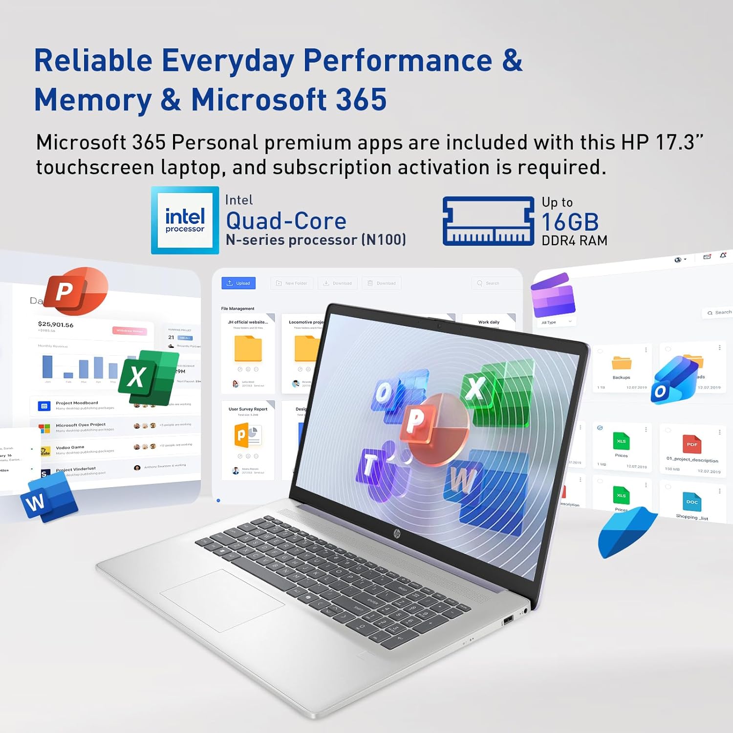 HP 17.3" Touchscreen Laptop w/Microsoft 365, 16GB RAM, 1TB SSD+128GB UFS, Webcam w/Shutter, Fingerprint Reader, Backlit Keyboard, Microsoft Copilot Key, Intel Quad-Core CPU, Win11, Lavender
