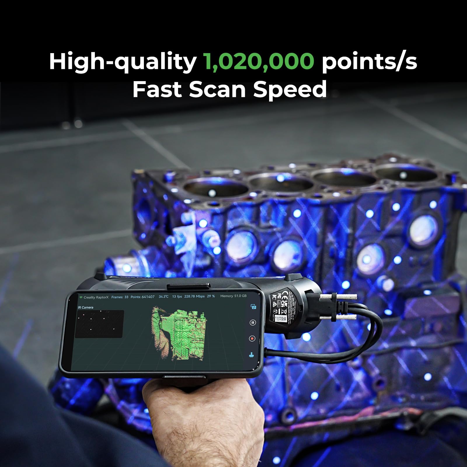 Creality 3D Scanner CR-Scan Ferret Pro for 3D Printing, Upgrade Handheld Scanner with Wireless Scanning Anti-Shake Tracking, Fast Full-Color Scan, 0.1mm Accuracy for iOS/Android Phone PC Win 10/11
