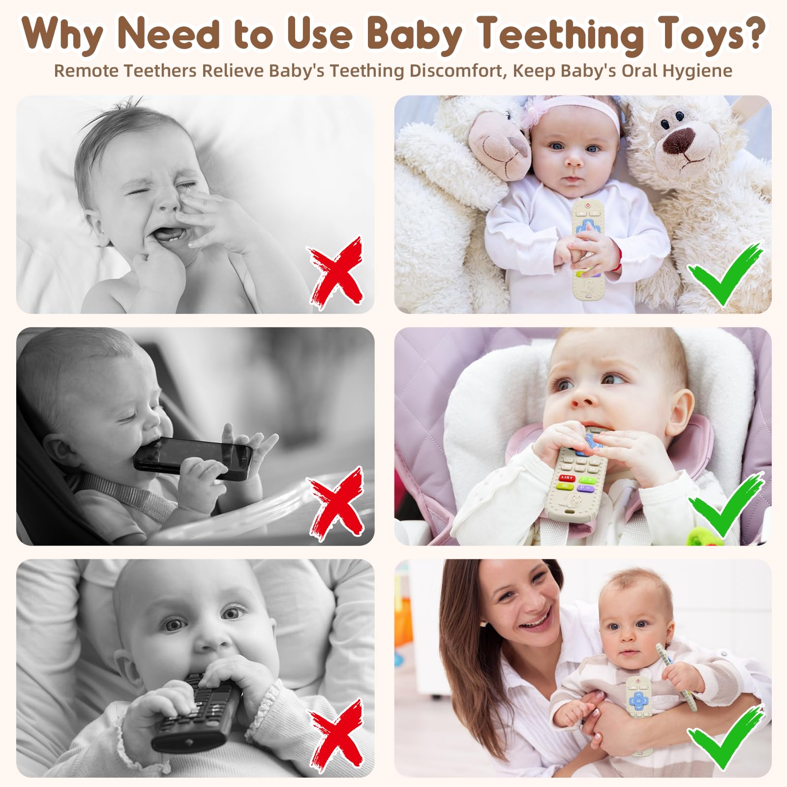Zahnen Beißringe Spielzeug für Babys 3-6-12 Monate Geschenke, Fernbedienung Baby Zahnungshilfe für 7 8 9 Monate Kleinkind Autismus, Lebensmittelqualität Silikon Badespielzeug, Schwarz