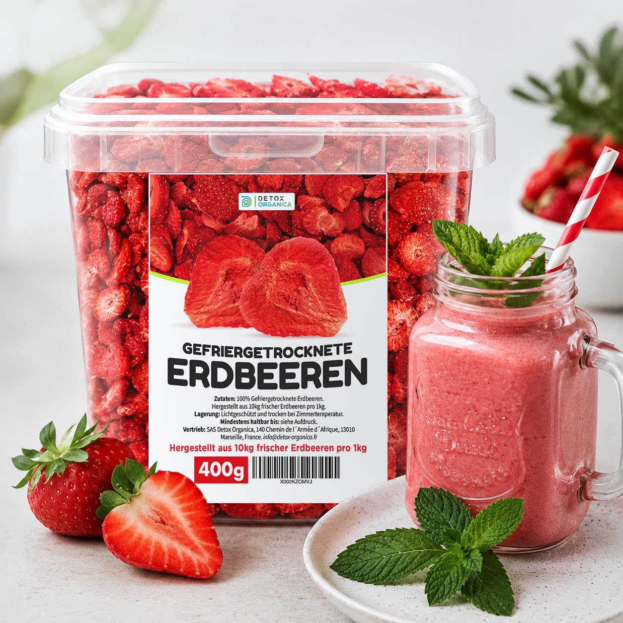 Detox Organica GEFRIERGETROCKNETE ERDBEEREN, 300g Früchte in Scheiben, 100% Trockenfrüchte natürlich und ohne Zusatz von Zucker oder Zusatzstoffen, Erdbeerchips freeze dried strawberries (300g)