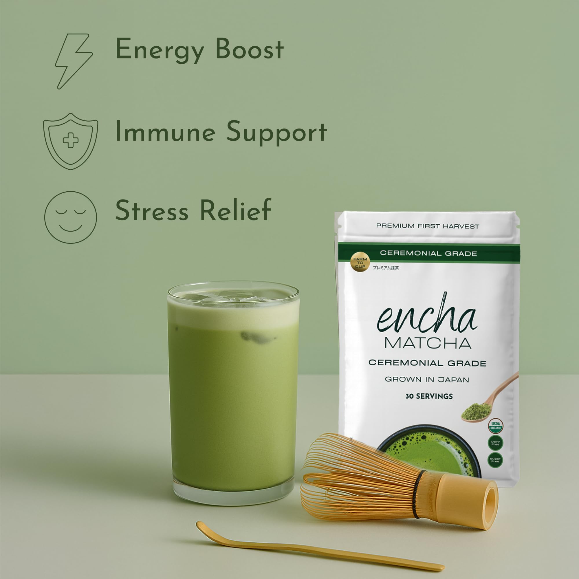 Encha Ceremonial Grade Matcha Powder - Organic First Harvest Japanese Matcha Green Tea, Matcha Tea From Uji, Japan (60g/2.12oz)