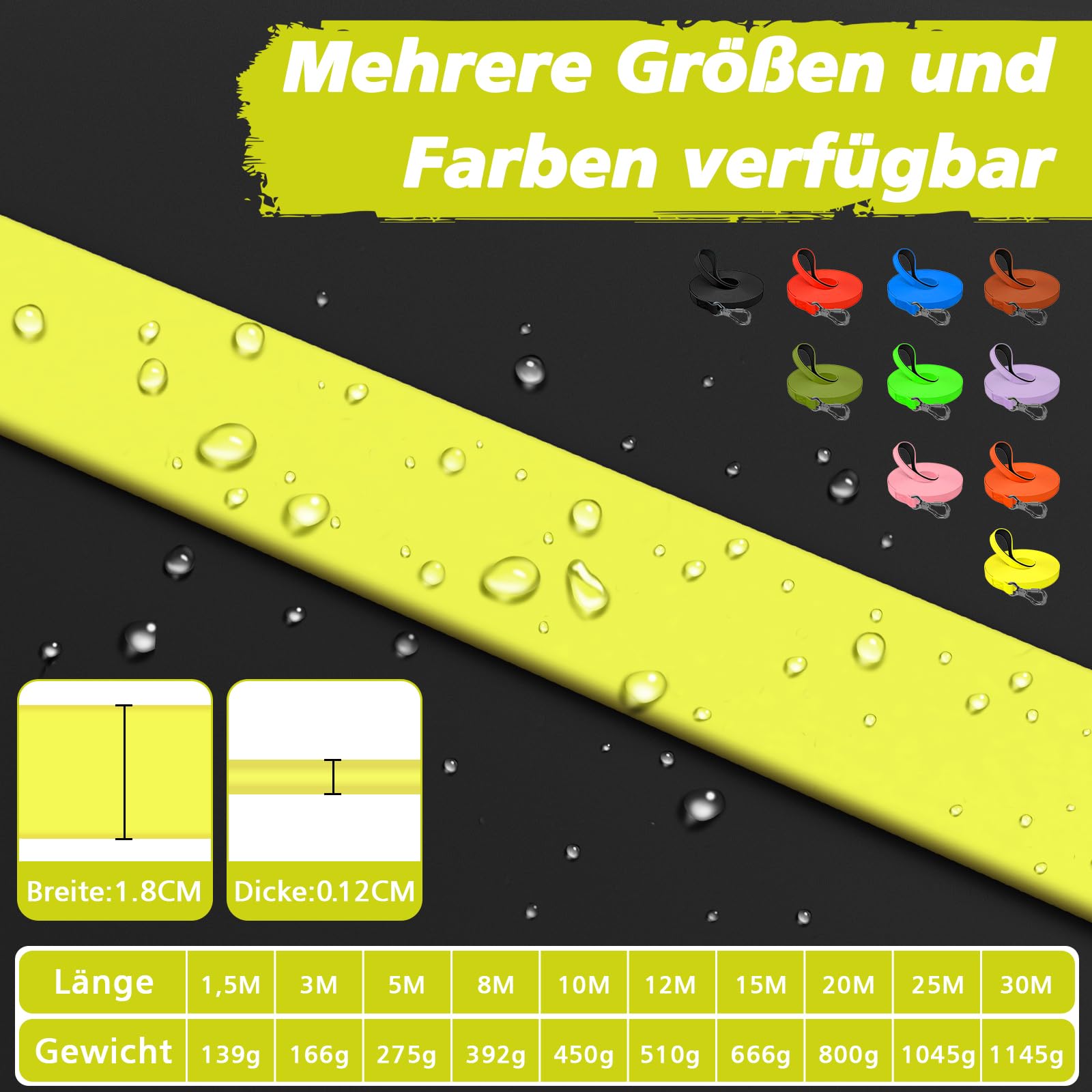X XBEN Wasserdicht Schleppleine für Hunde,3M 5M 10M 15M 20M 30M Gummierte Schleppleine mit Abschließbarer Karabine,Wasserfest Hundeleine Laufleine für Große bis Kleine Hunde,Robuste Trainingsleine