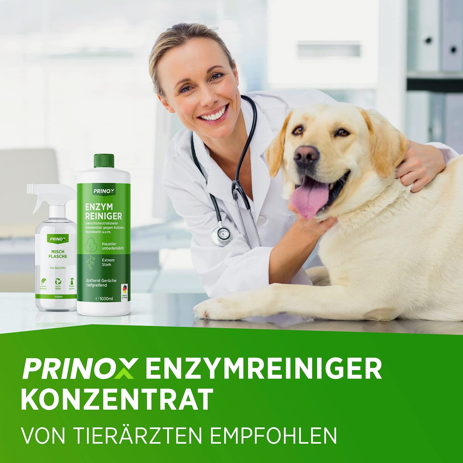 Enzymreiniger Konzentrat 1030ml XXL SET inkl. Mischflasche - STARKER GERUCHSENTFERNER - Ergibt bis zu 40L Geruchsneutralisierer - Beseitigt Hundeurin, Katzenurin Geruch tiefgreifend uvm. I Made in DE