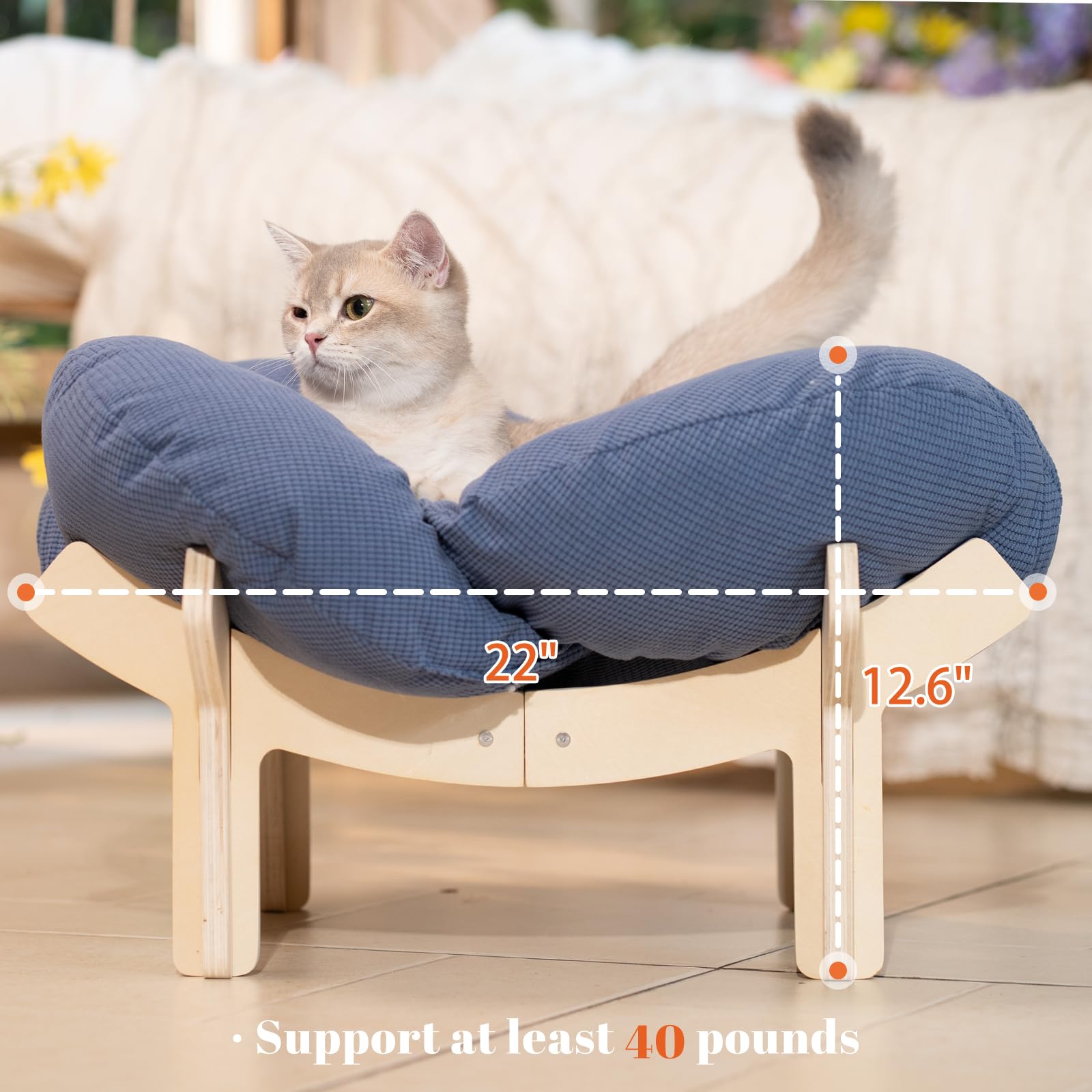 CheerPals Erhöhtes Katzenbett Blumenform, 55cm L&W Großes Katzensofa, Stilvoll Katzenstuhl mit Hochelastischer Weich Kissen, Katzenmöbel zum Schlafen für Alle Katze