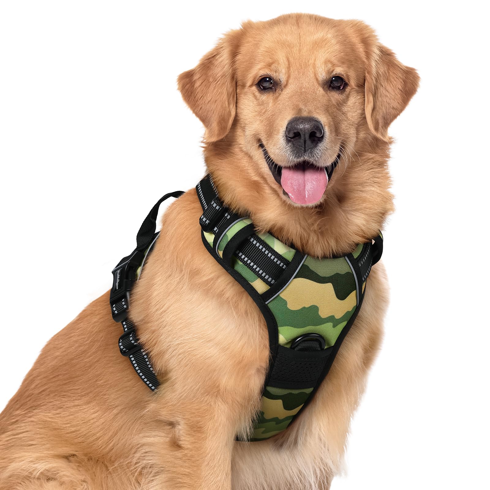 rabbitgoo Hundegeschirr Grosse Hunde, Anti Zug Geschirr mit Kontrolle, No Pull Verstellbar Hundegeschirr Mittelgroße Hunde, Atmungsaktiv Reflexstreifen Brustgeschirr Sichere Führung, Schwarz, L