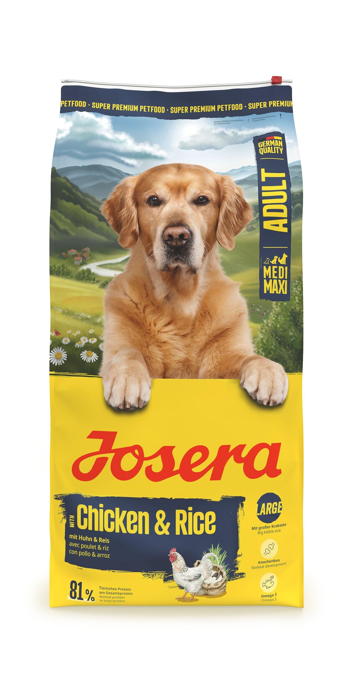 JOSERA Adult Large Optiness Lamm & Reis (1 x 12,5 kg) | Premium Trockenfutter für ausgewachsene Hunde | eiweißreduziert | weizenfrei | wertvolle Fettsäuren | XL-Kroketten gegen Schlingen