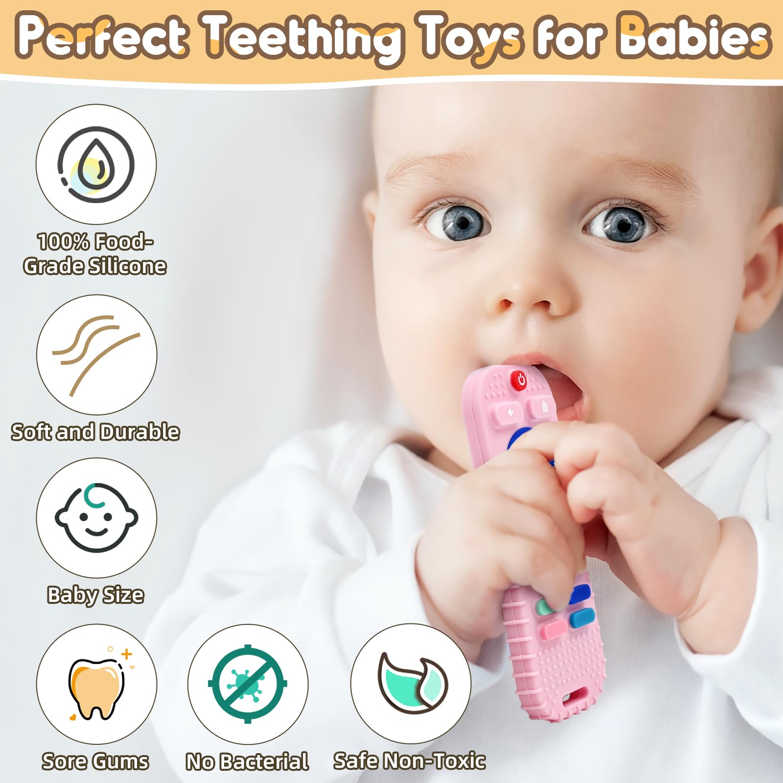 Zahnen Beißringe Spielzeug für Babys 3-6-12 Monate Geschenke, Fernbedienung Baby Zahnungshilfe für 7 8 9 Monate Kleinkind Autismus, Lebensmittelqualität Silikon Badespielzeug, Schwarz
