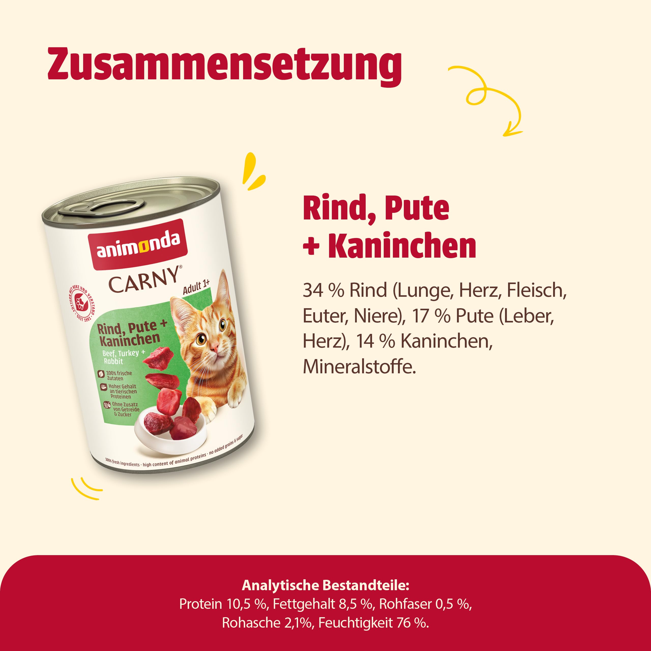 animonda Carny Adult Huhn + Lachs (6 x 400 g), Katzennassfutter für ausgewachsene Katzen, Nassfutter mit 100 % frischen, fleischlichen Zutaten, Katzenfutter ohne Getreide und Zucker