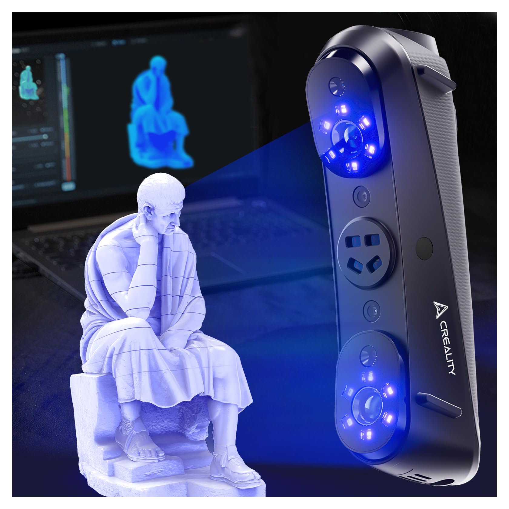 Creality Sermoon S1 3D Scanner, High-Precision 0.02mm Metrology-Grade 3D Scanner for 3D Printing with Blue/IR Laser, Exclusive Single-line Deep Hole scanning Technology, Wireless Support