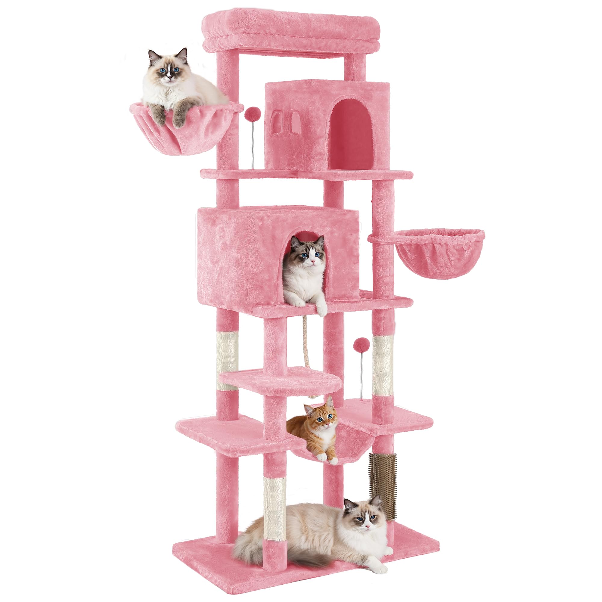 YITAHOME Kratzbaum, Katzenkratzbaum, für Große Katze, Katzenbaum, Katzenbürsten, 11 cm Dicke Stämme, Große Plattformen, Plüschkissen, Höhle, 50 x 50 x 157 cm, Beige