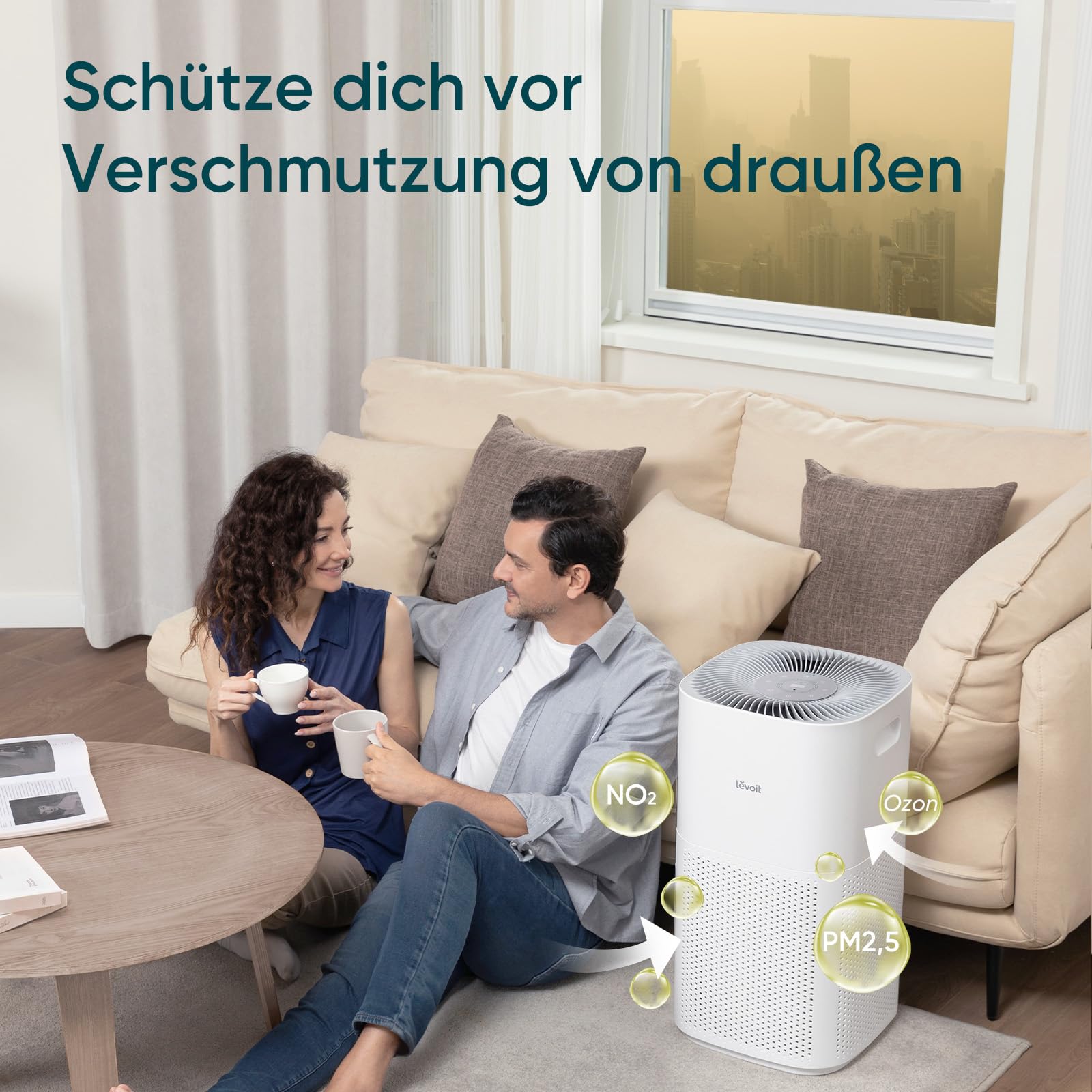 Levoit Luftreiniger mit HEPA Luftfilter gegen 99,97 Prozent Schimmel Staub Pollen Tierhaare, Luftqualitäts-Feedback und Auto-Modus, CADR 240m³/h für Raucherzimmer, bis zu 50m², Weiß