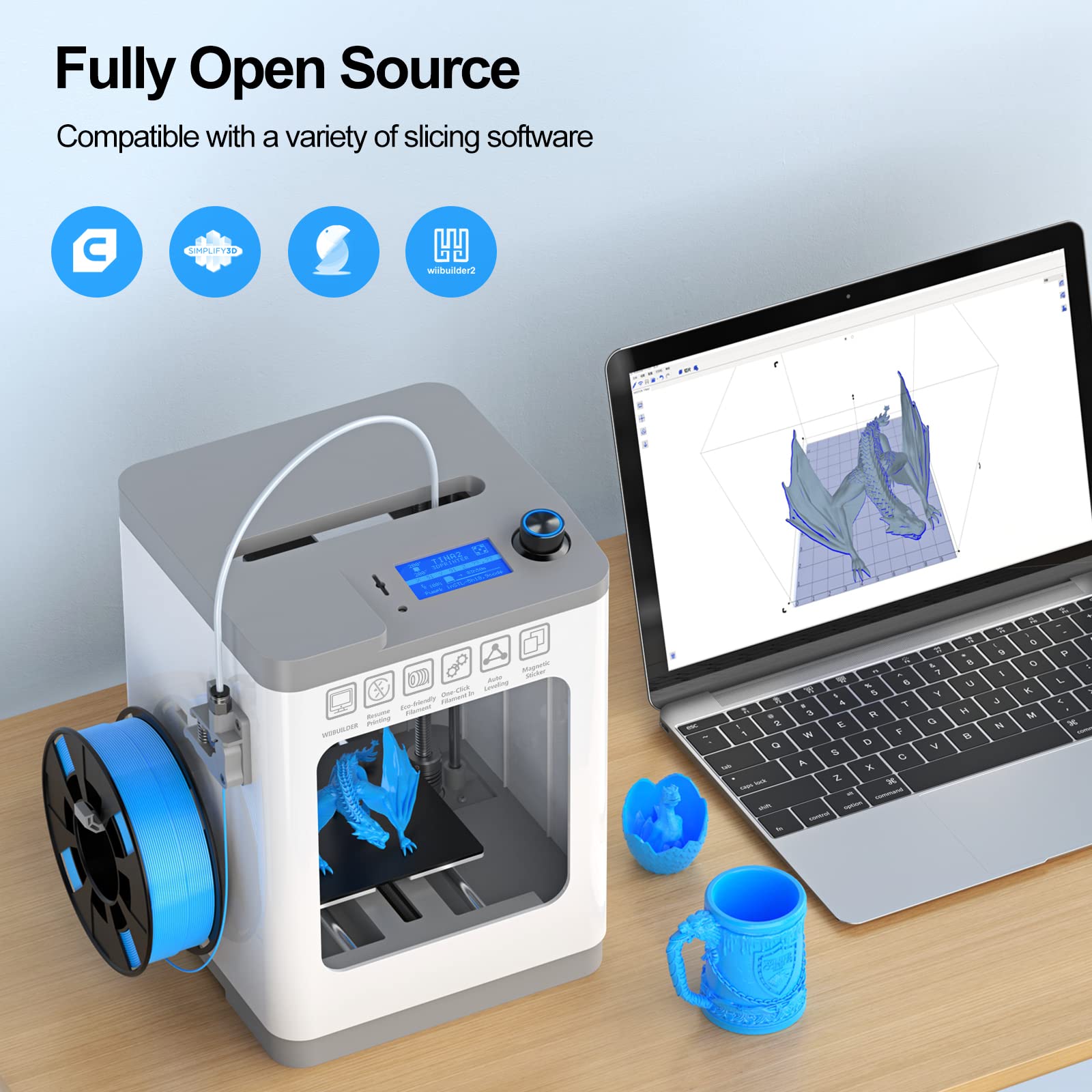 Entina Tina2C 3D Printer for Kids & Beginners, Fully Assembled Starter Mini 3D Printer, Start in 8 Mins, App & WiFi Control, Auto Leveling, 3000+ Model Library, 20+ Creative DIY Modules for STEM, Home