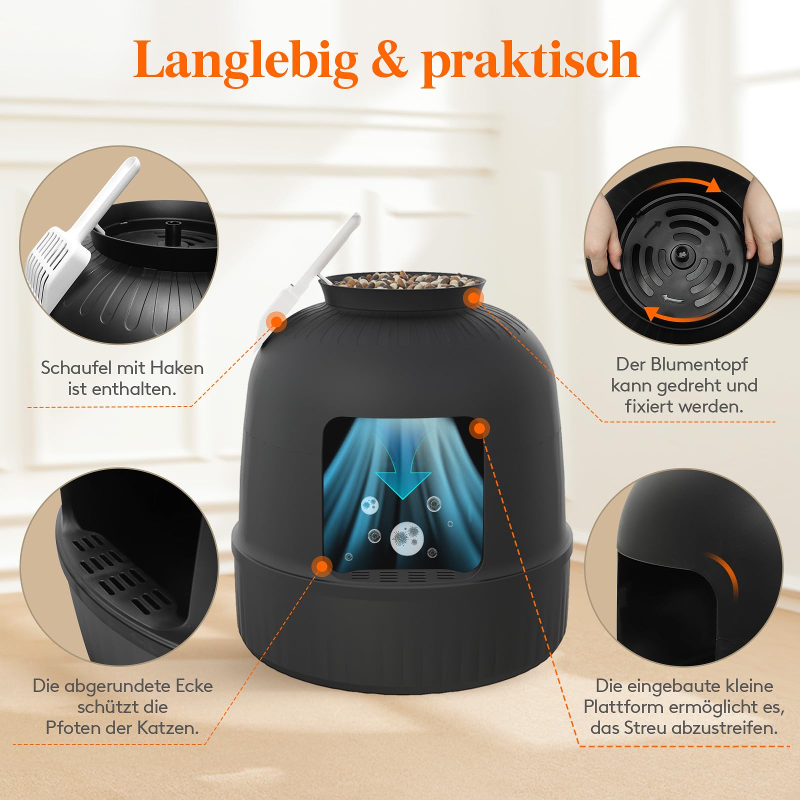 Lifewit Katzenklo Blumentopf mit Pflanze & Schaufel, Katzenklo Versteckt, Katzentoilette XXL mit Geruchskontrolle & Kohlefilter, Wohnzimmer, Schlafzimmer, Ecke, Weiß
