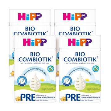 HiPP PRE Bio Combiotik (4 x 600g), Anfangsmilch von Geburt an, mit natürlichen Milchsäurekulturen, enthält nur Lactose als Kohlenhydrat, ideal zum Zufüttern