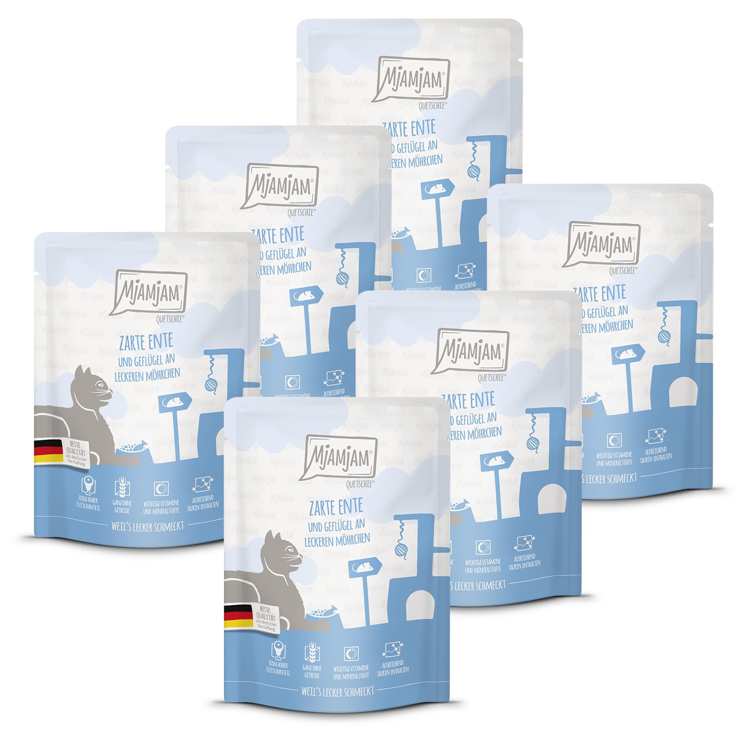 MjAMjAM - Premium Nassfutter für Katzen - saftiges Huhn an leckeren Möhrchen, 6er Pack (6 x 400 g), getreidefrei mit extra viel Fleisch