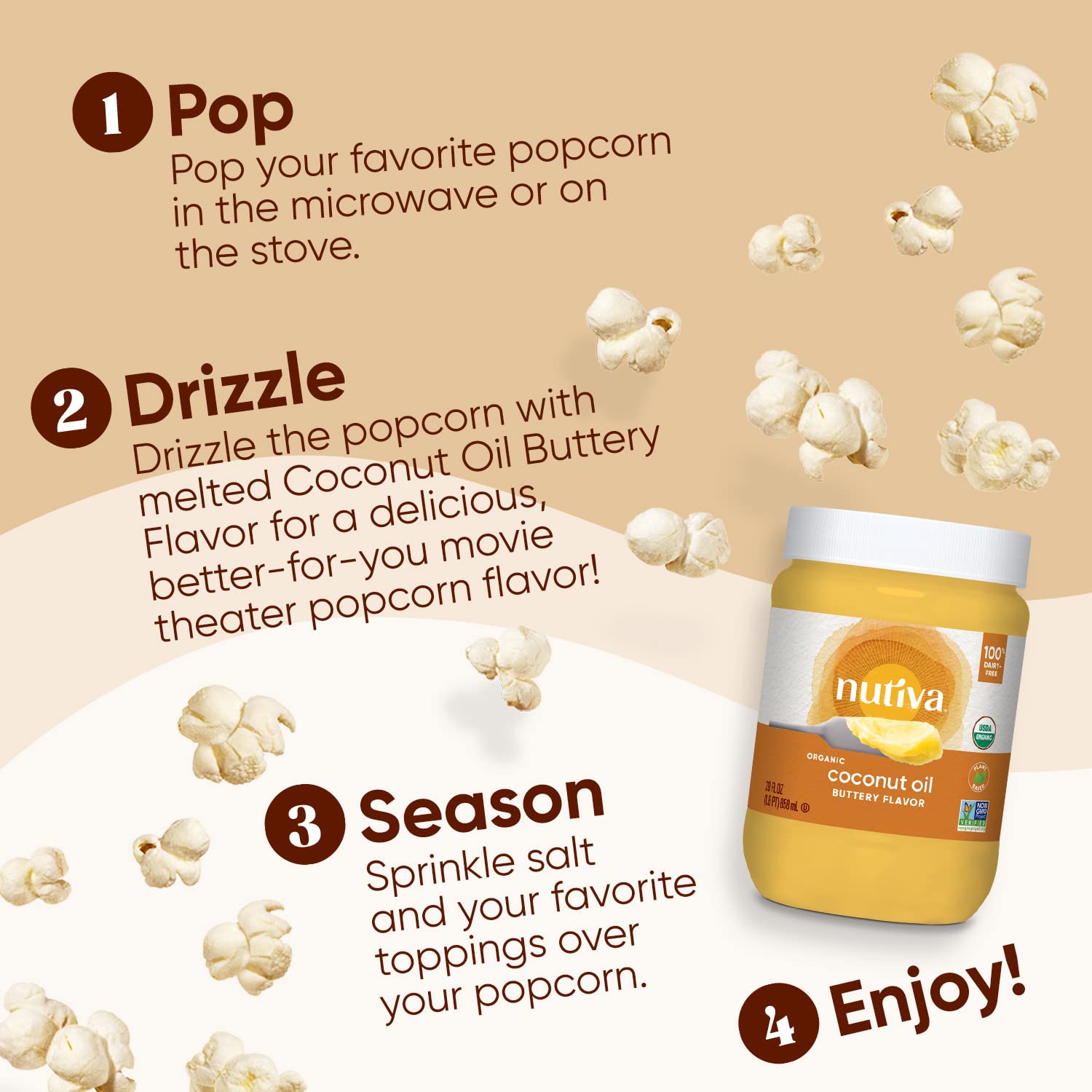 Nutiva Coconut Oil for Cooking and Baking - Butter Flavor Perfect for Making Movie Theater Popcorn, Baked Goods, Bread - Non-Dairy Alternative for Keto, Vegan, and Paleo Diets - 29floz