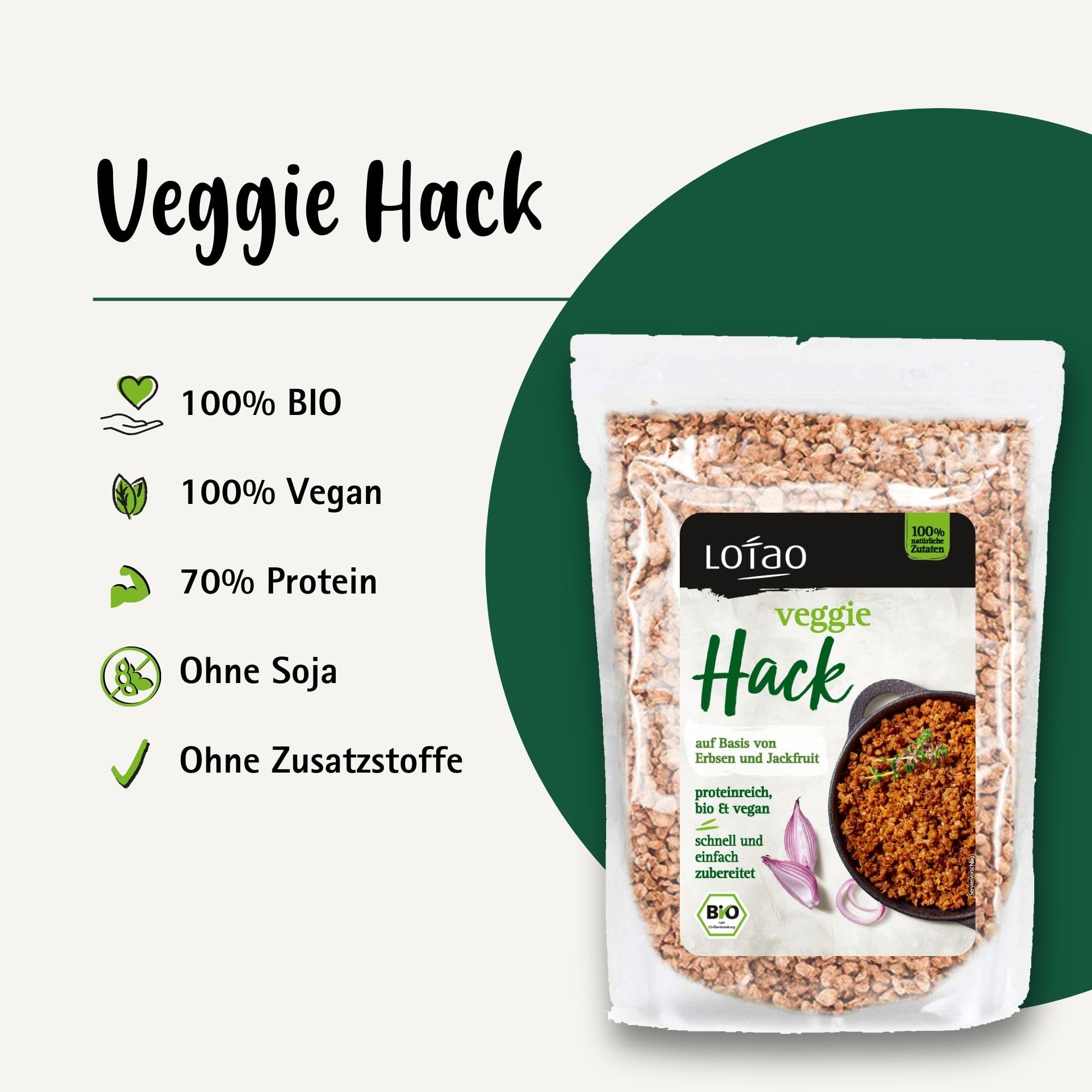 Lotao Veggie Hack – Bio, Vegan, Proteinreich – 1000g Hack auf Erbsenprotein-Basis mit Jackfruit – Perfekt für Bolognese, Burger, Braten & vieles mehr