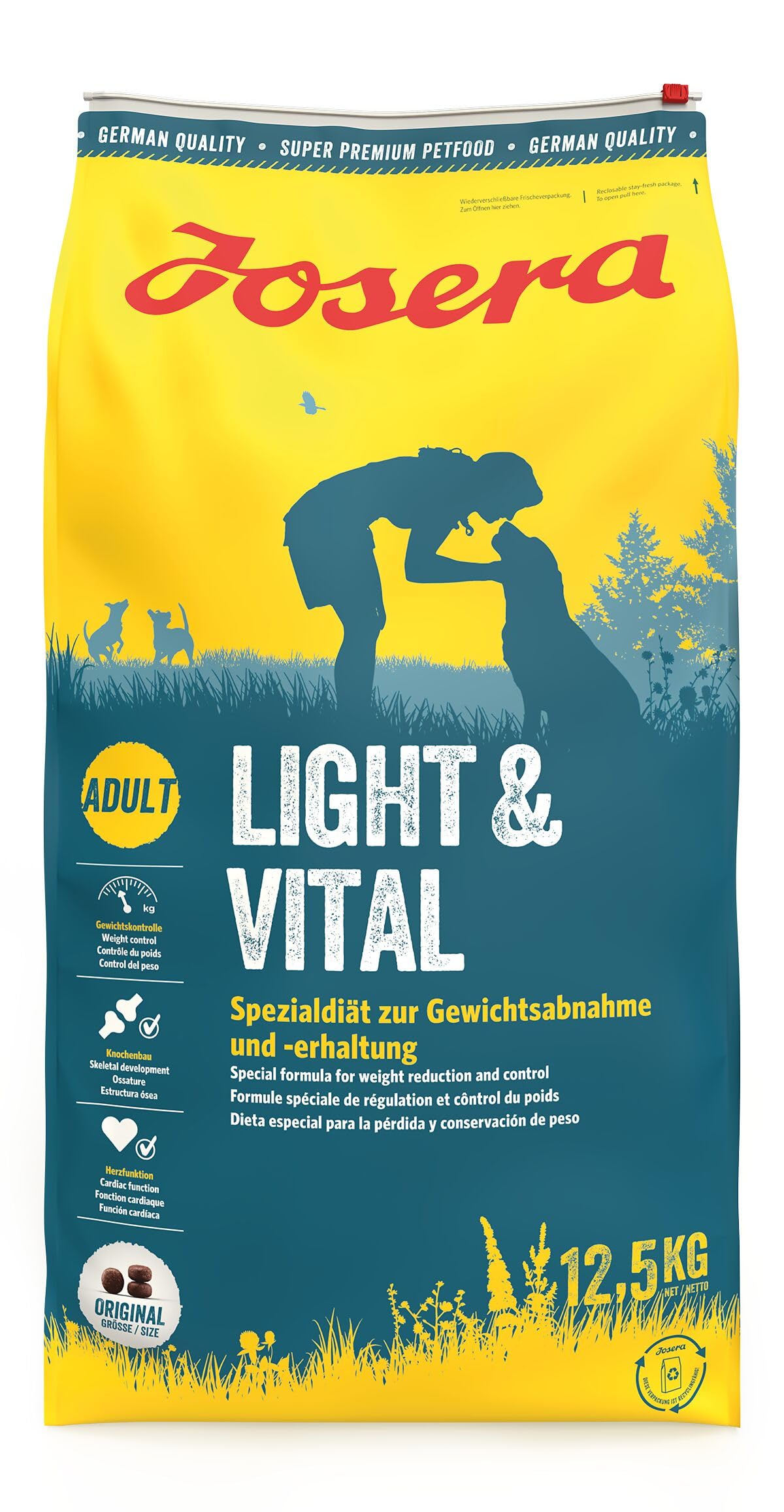 JOSERA Adult Light & Vital Huhn (1 x 12,5 kg) | Premium Trockenfutter für ausgewachsene Hunde | mit Erbse | wenig Fett & viel Protein zur Gewichtskontrolle | leicht verdaulich | weizenfrei |1er Pack