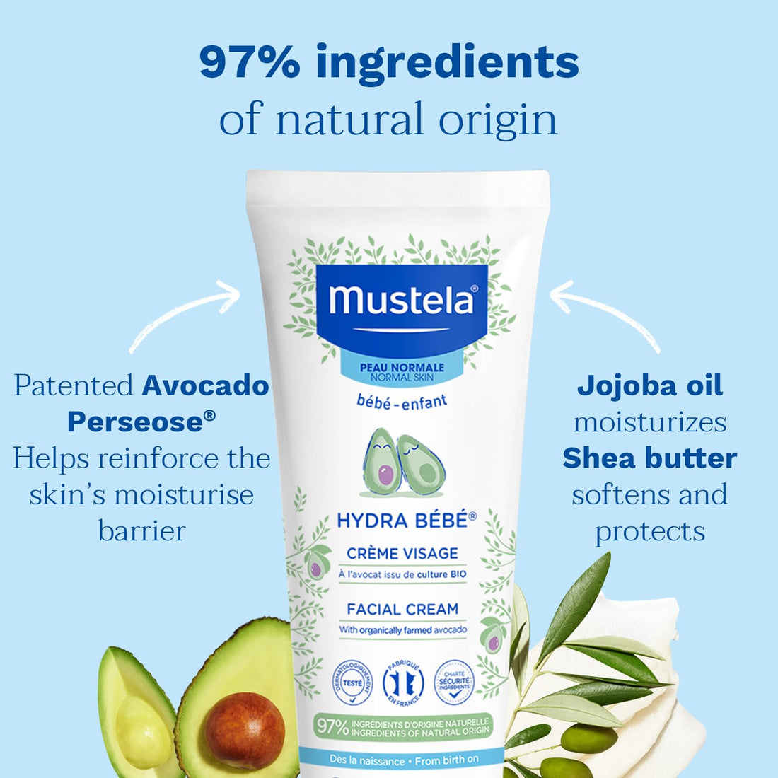 Mustela Hydra Bebe Gesichtscreme ab Geburt, 40 ml